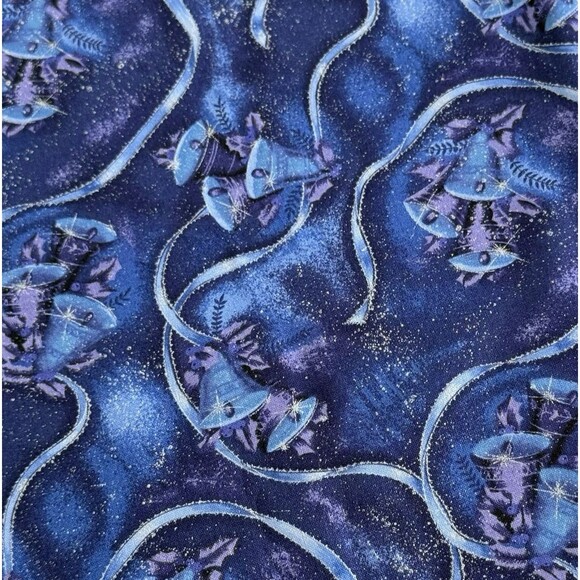 XMAS BELLS FABRIC THE CHRISTMAS COLLECTION WOODROW STUDIO BLUE PURPLE SILVER 28" - Picture 2 of 5